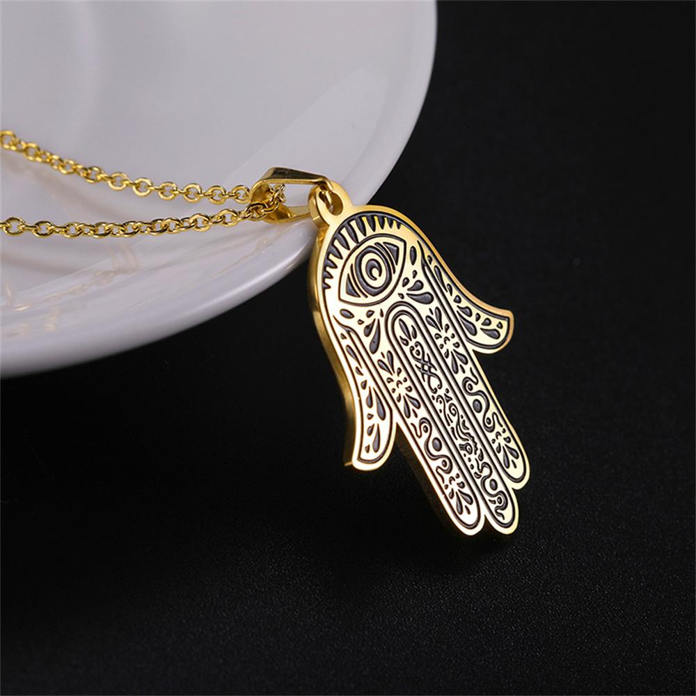 Vintage Hamsa Hand of Fatima Pendant Necklace Stainless Steel Turkish Evil Eye Necklaces Spirit Lucky Jewelry for Man