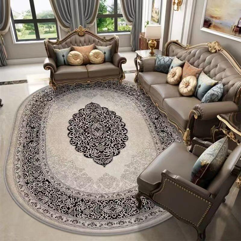 

1 шт. Винтажный коврик овальной формы с персидским узором, Роскошный мягкий овальный коврик, Европейский ретро-стиль, Подходит для гостиной, спальни, столовой зоны, прихожей 100*160CM