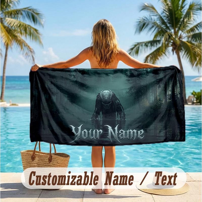 Custom Text Beach Towel, Soft Absorbent Swimming Multi-use TowelPredator