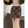 Women's High-Waist Retro Plaid Wool Skirt - A-Line Hip Style for Autumn/Winter 2024