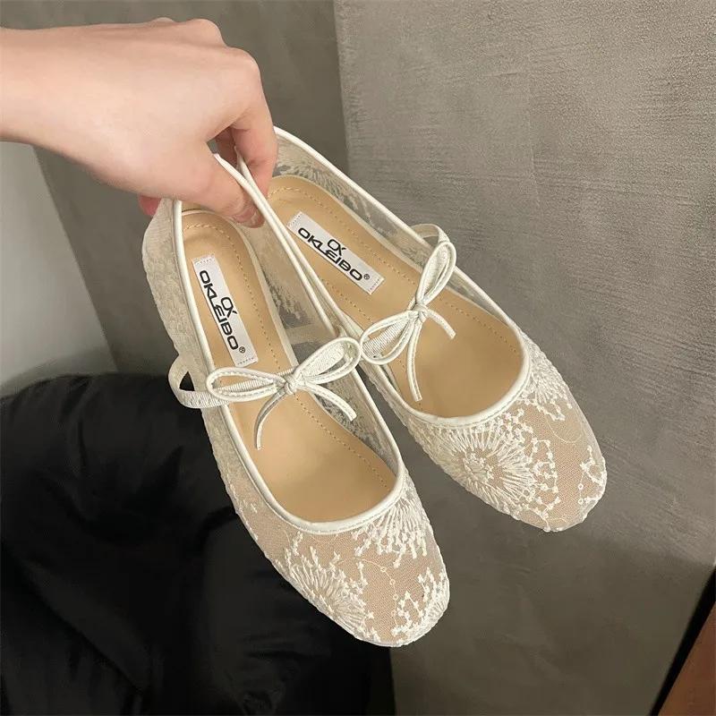Ladies' Fashionable Flat, Round Toe Shallow Opening Mesh Fabric Breathable Soft-soled and Anti-slip Single Shoes 2025