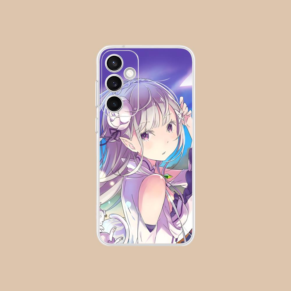 ReZero Emilia Waifu Mobile Phone Case for Samsung Galaxy S25 S24 S23 S22 S21Plus FE Ultra Clear Colorful Cover Pretty Luxury