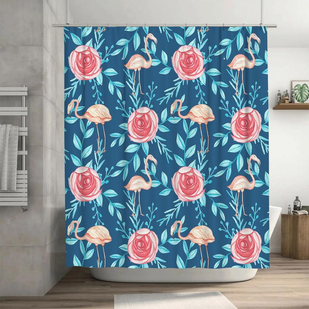 Tropischer Rosafarbener Flamingo Badezimmer Duschvorhang Dekoratives Wasserdichtes Gewebe 3D-Druck Heimtextil Dekoration