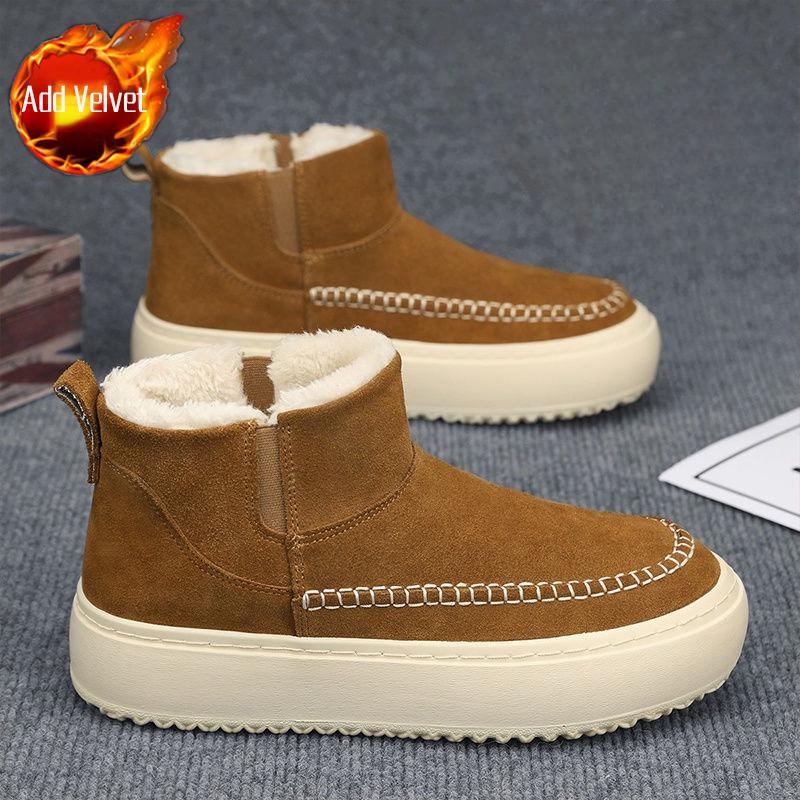 Men's Winter Retro Snow Boots Outdoor Thick Fleece Lined Warm High Top Cotton Shoes Thick Sole Height Boosting Cold Resistant
