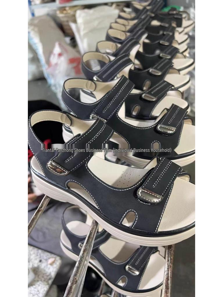 Women's 2024 Summer Wedge Heel Sports Sandals, Lightweight Velcro, Plus Size Slippers Available