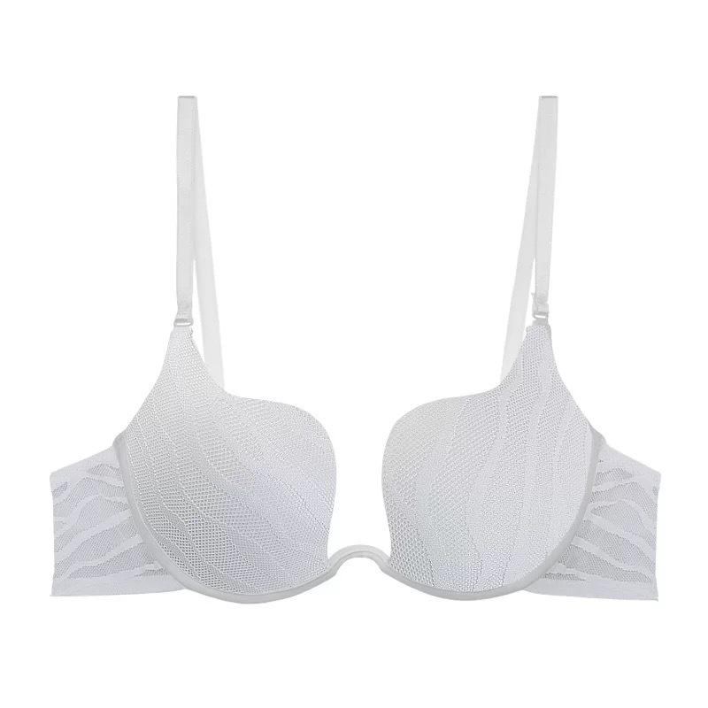 

Summer sexy underwear U-shaped thin cup breathable smooth striped gathering underwear big chest small anti-sagging bra cover 70A білий