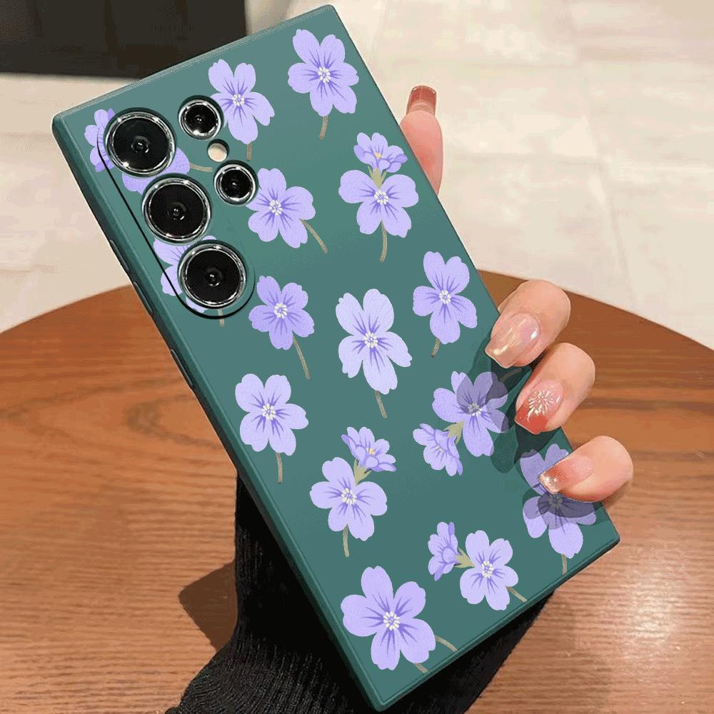 Light Purple Floral Pattern Case for Samsung Galaxy S25 S24 Ultra S23 S22 S21 S20 FE Plus Soft TPU Slim Fit Shockproof Cover