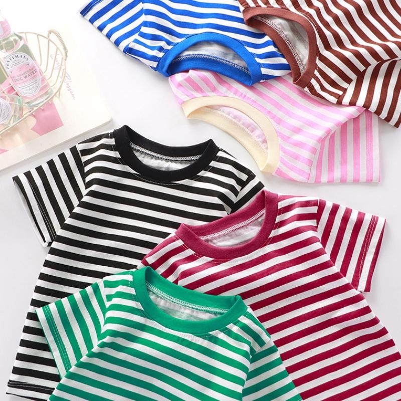 Summer New Boys Girls Striped T-Shirts Children's Clothing Casual Short Sleeve O-Neck Cotton Tops Tees Kids Clothes