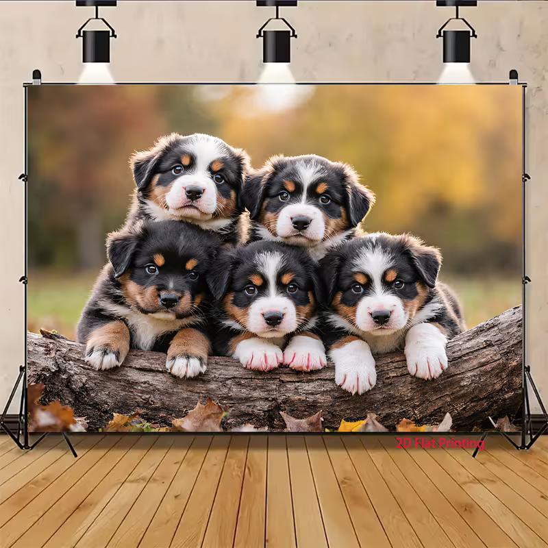2D Autumn Forest Cute Puppy Photography Background Cloth for Studio