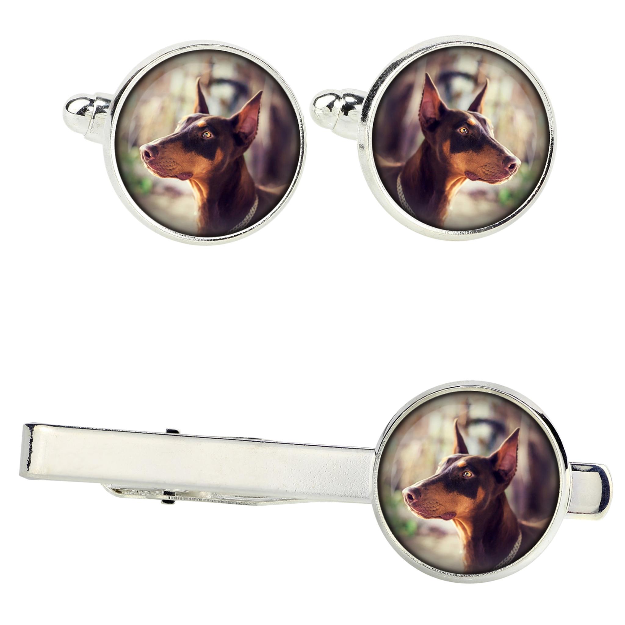 

Dobermann, Doberman Pinscher, Dobie - cufflinks and tie with your photo, a suit decoration, men s jewelry from the Art-Dog brand. срібний