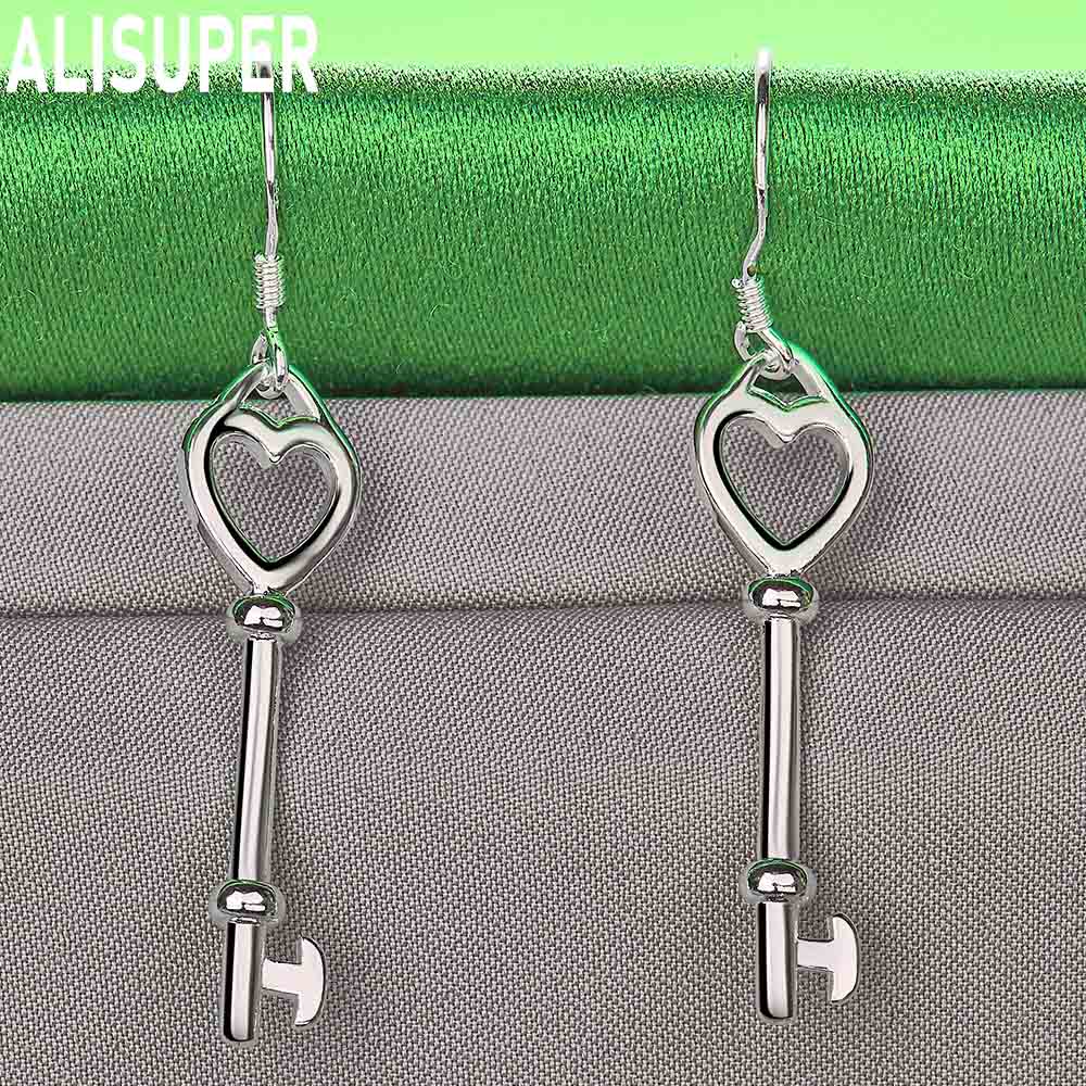 Exquisite And Romantic 925 Sterling Silver Heart-Shaped Key Earrings - Fashionable Gift Jewelry