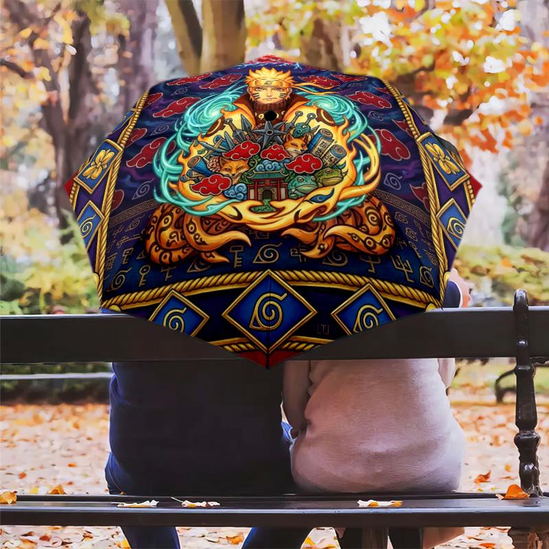 1 PC Automatic Folding Umbrella - Naruto Power Up Pattern Portable Foldable Design With 8 Ribs Christmas Birthday Gifts
