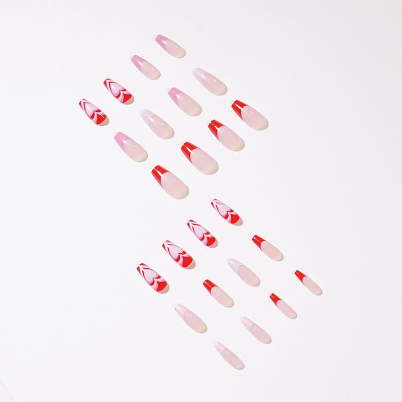 French Peach Heart False Nail Set – Wearable, Removable Manicure Stickers
