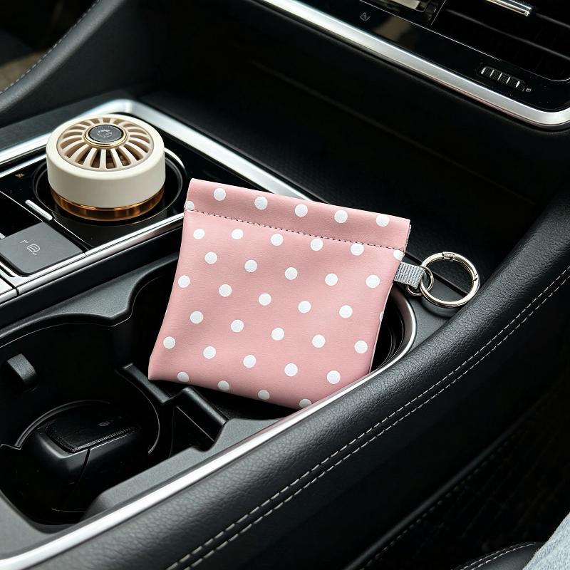 Pu Leather Spring-Loaded Polka Dot Coin Purse With Key Ring Compact Design For Storing Coins Cards Keys Daily Use