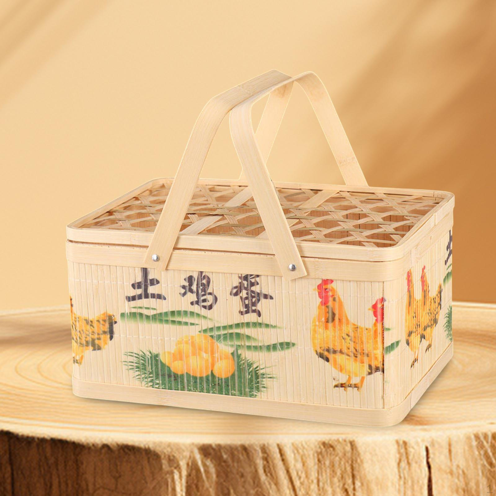 

Bamboo Woven Basket Hamper Portable with Handle Food Storage Shopping D