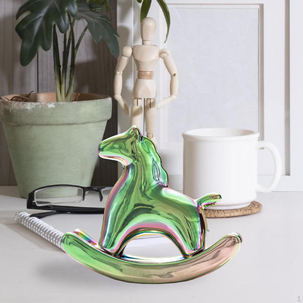 Ceramic Rocking Horse Statue Sculpture Electroplating Figurine for Table Centerpiece