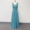 European & American Women’s Chiffon A-Line Evening Dress with Double V-Neck, Sleeveless Design, Slit, and Elastic Waist.