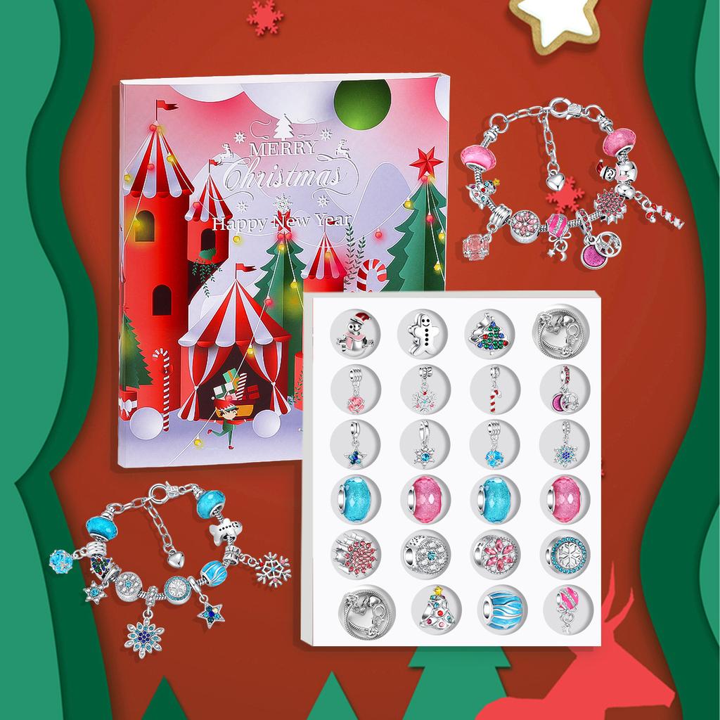 2025 Christmas Advent Calendar Xmas Creative Diy Beaded Alloy Jewelry Santa Claus Blind Box Children'S Festival Gift Bracelet