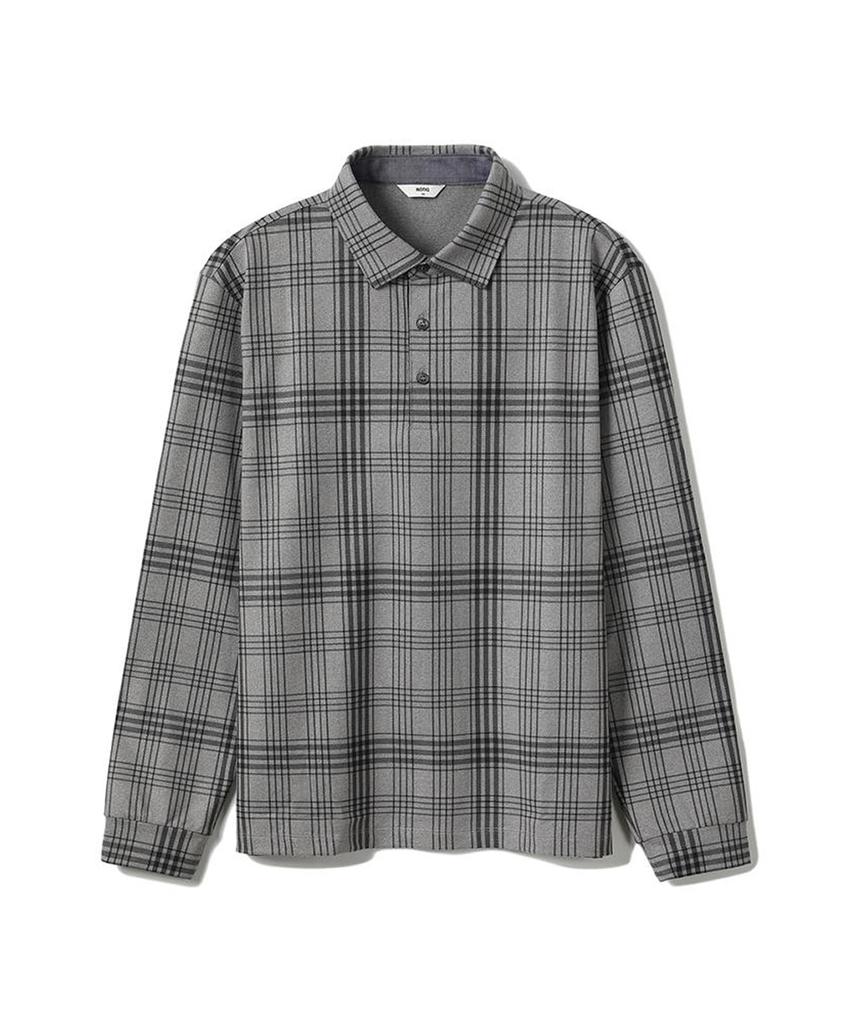 NOTIG Polyester Blend Check Print Collared T-Shirt Gray_Oka1T1Tl102G1