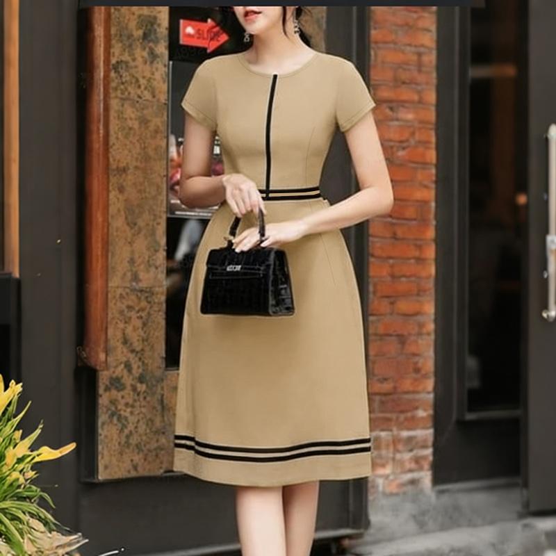 ZANZEA Women Casual Round Neck Short Sleeve Splice A-line Dress