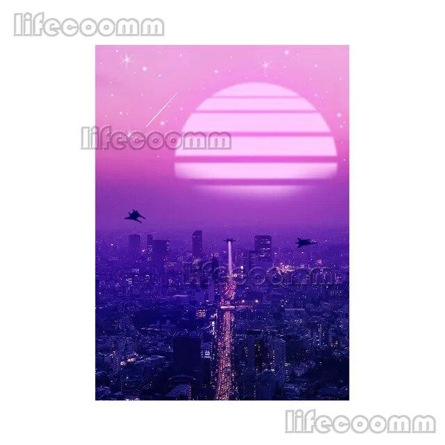 Anime City Neon Night 80s Vaporwave Japan City Street Poster Wall Art Canvas Painting Wall Pictures For Living Room Home Decor No Frame