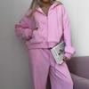 Women's Zip Up Hooded Cardigan Casual Lounge Set with Drawstring Pants 2 Piece Outfit Loose Fit Running Yoga Fall Tracksuit
