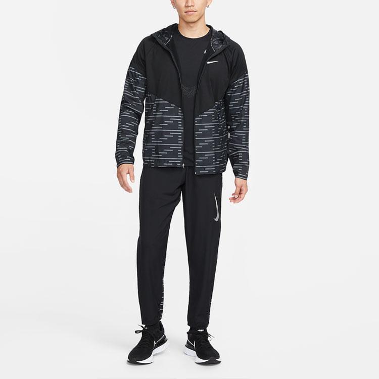 Nike Color Block Striped Running Training Hooded Jacket Men jackets Black DD6103-010