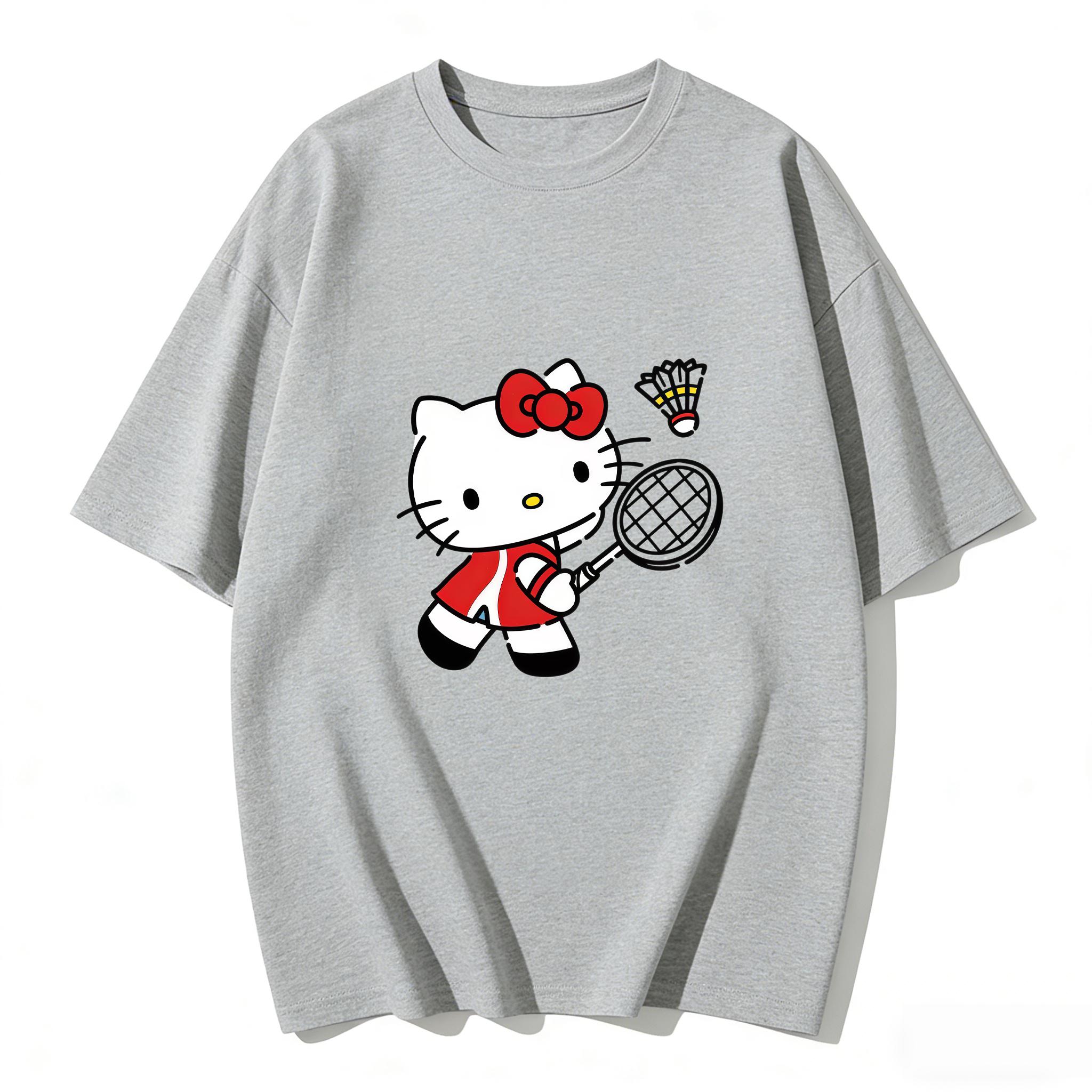 

2026 Summer Hello Kitty Cartoon Printed Short Sleeve Pure Cotton Tshirt Womens Family Matching Outfits Classic Fashion Tee Top S