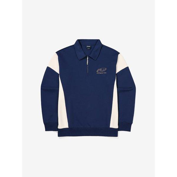 Fila Color Block Cotton Blend Collar Half Zip Sweatshirt