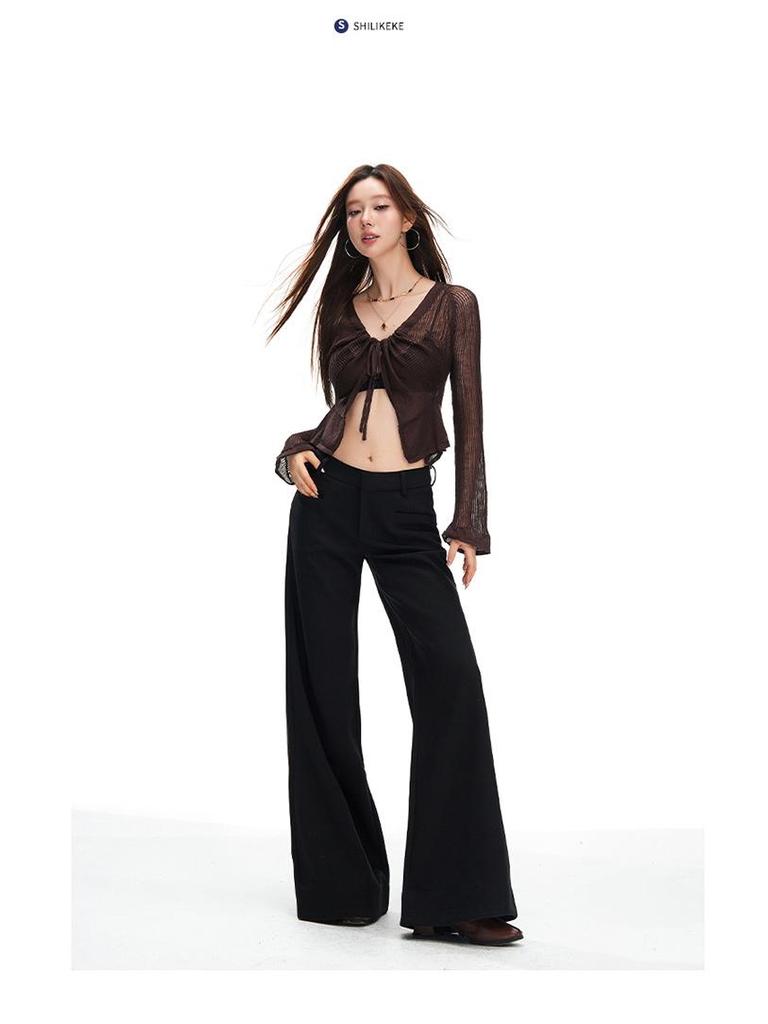 American Women's Spring 2026 Loose Low-Waist Micro-Flare Suit Pants - Slimming Casual Trousers