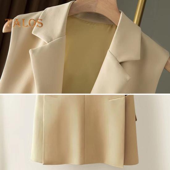 Women Suit Waistcoat Single Button Closure V Neck Lapel Sleeveless Cardigan Mid Length Solid Color Formal Business OL Commute Coat