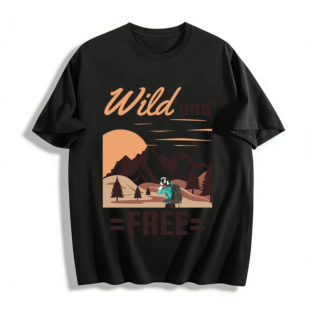 Wild And Free Mountain Hiker Graphic Outdoor Casual Tee Pure cotton T-shirt XXS