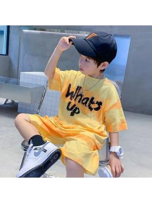 Letni Dziecięcy Streetwear z Nadrukiem 3D Koszulka z Krótkim Rękawem Spodenki Dwuczęściowy Dres Sportowy