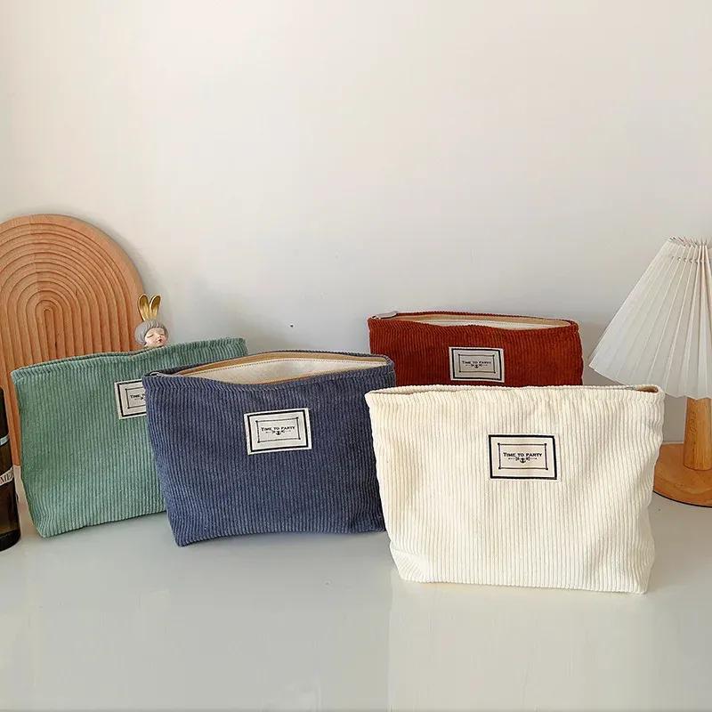 New Cosmetic Organizer Bag Solid Color Simple Corduroy Female Travel Makeup Bag Women Wash Toiletries Storage Bag Pouch