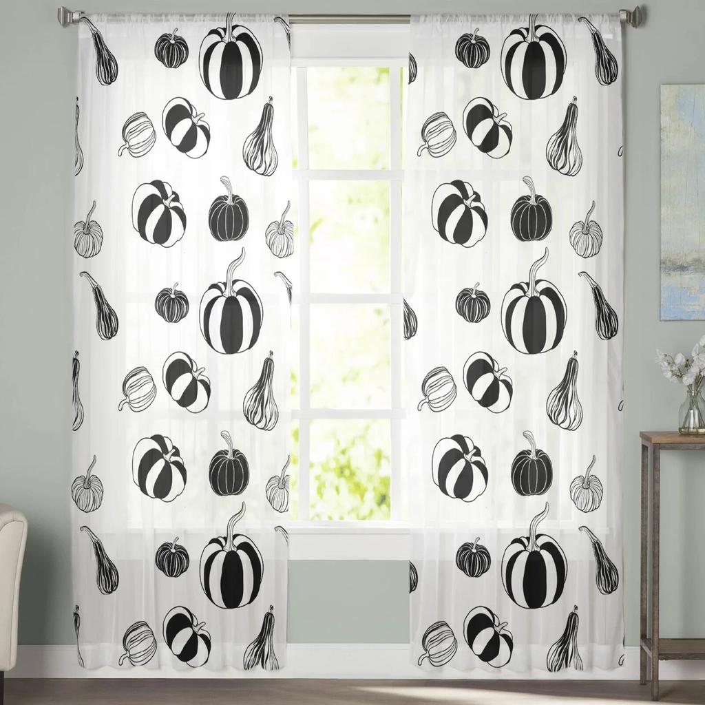 Autumn Pumpkin Simplicity Tulle Curtains For Living Room Sheer Curtain For Bedroom Window Blinds Voile Curtains