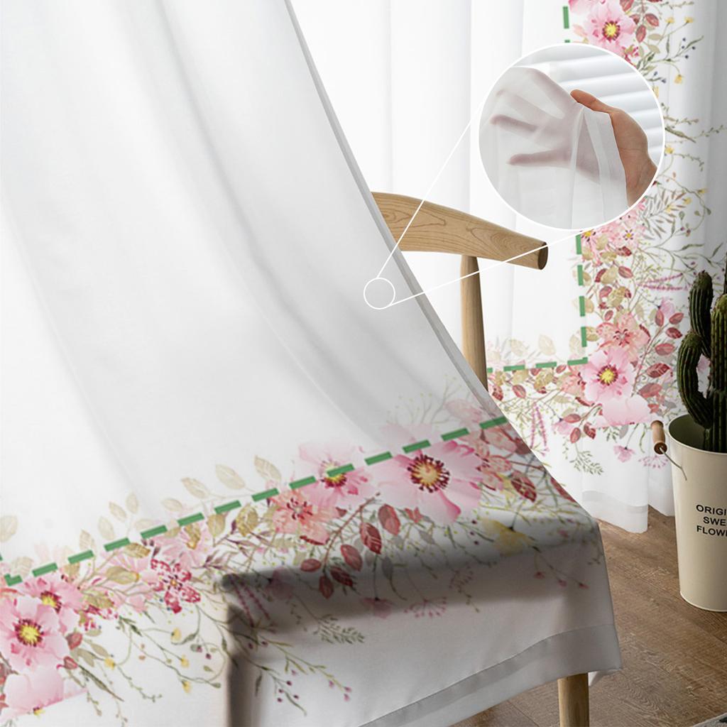 Spring Flower Eucalyptus Leaf Plant Sheer Voile Curtains For Living Room Bedroom Kids Room Decor Tulle Window Treatment Drapes
