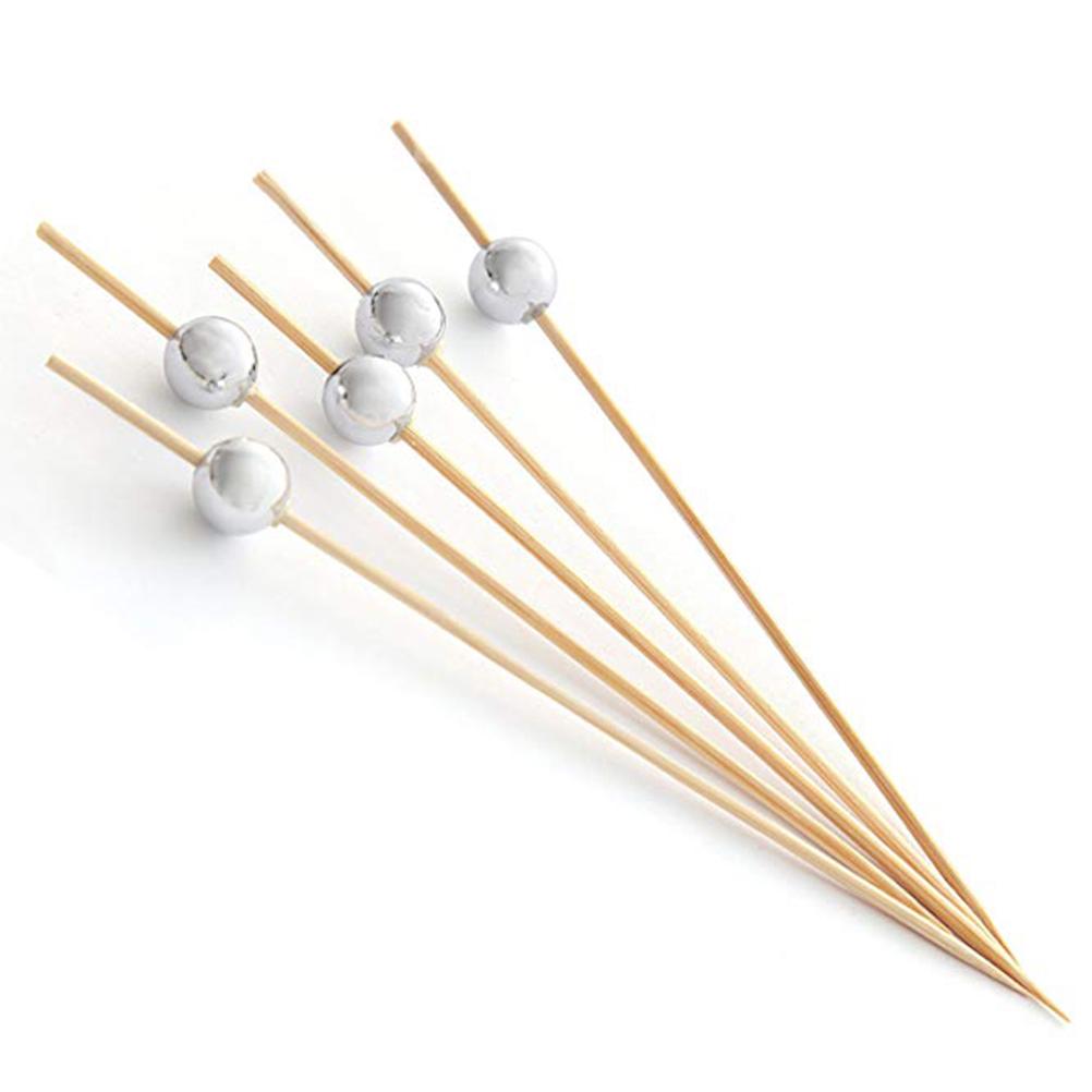 100Pcs Bamboo Cocktail Picks 12Cm Creative Handmade Fruit Sticks Elegant Round Bead Cocktail Stick Appetizer Display for Party