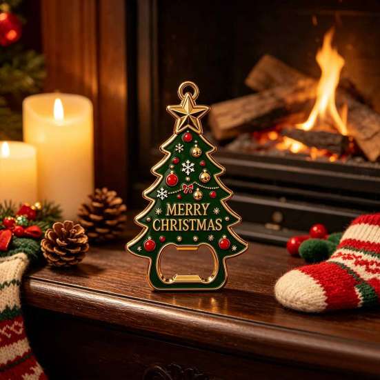Magnetic Fridge Decor Christmas Tree Bottle Opener, Refrigerator Magnet, Heavy Duty Holiday Kitchen Tools Metal Beer Opener for Kitchen, Party Favors