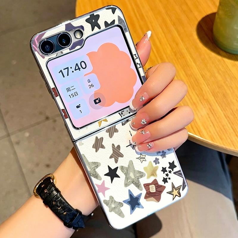 Colorful Stars Print Phone Case For Samsung Galaxy Z FlIP 7 FE 6 5 Z Flip7 Flip6 Flip5 Luxury Plating PC+PU Leather Hybrid Folding Phone Cover