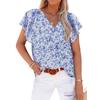 Women V Neck Printed Short Sleeve Loose Casual Pullover Blouse Top