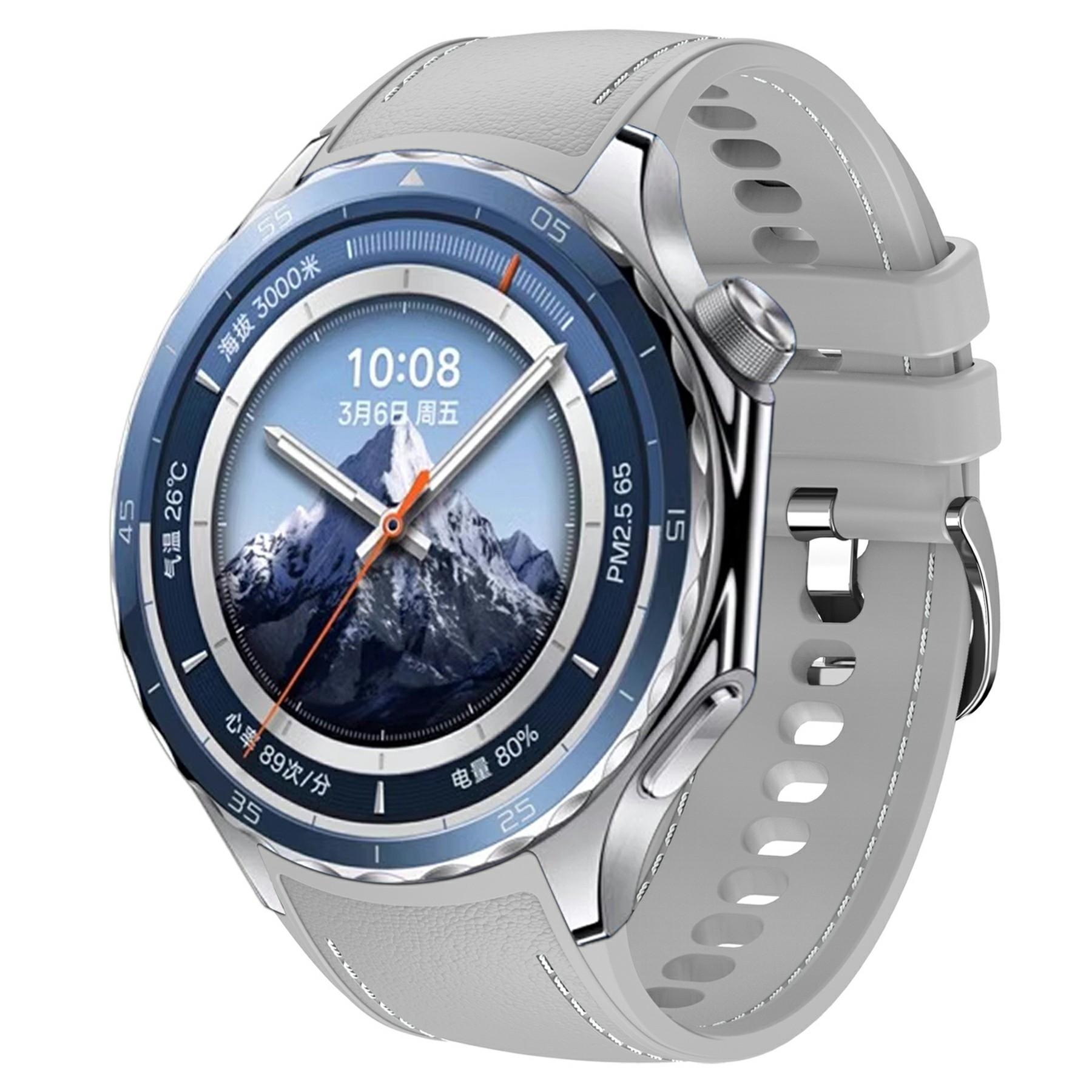 

For Oppo Watch X2 Smartwatch Band Stitched Line Design Adjustable Silicone Strap Grey