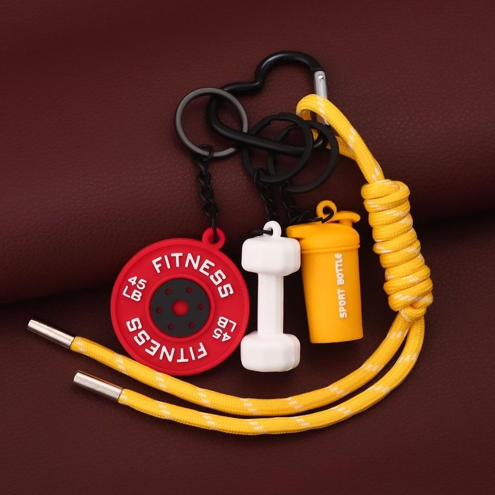Heart Buckle Barbell Plates Key Chain Bag Charm Creative Simulation Dumbbells Keyring Trendy Kettle Bells Fitness Series Pendant