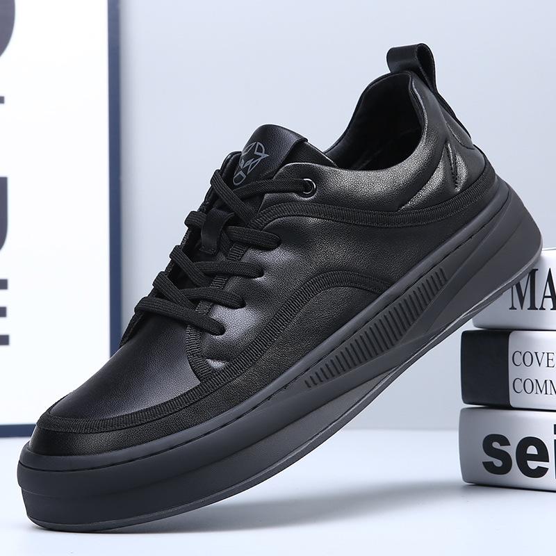 European station tide shoes spring and summer leather breathable little white shoes men's wide-headed board shoes crooked head platform casual shoes m