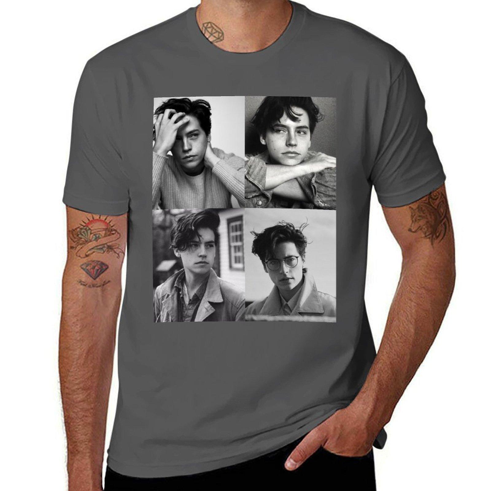 

Cole Sprouse Collage B&W T-Shirt cotton t shirts high quality t shirt man cotton T-Shirt 4XL