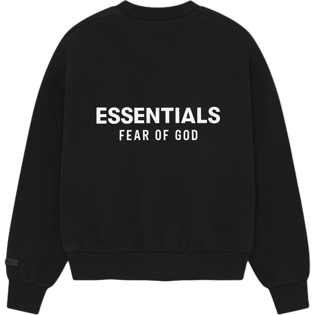 Fear of God Essentials Klasický střih Fleecová mikina s kulatým výstřihem Jet Black Pánské topy 192AS252040F