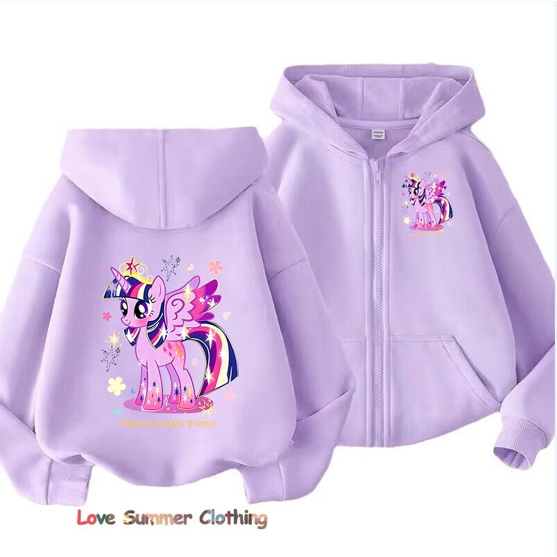 Little Girls Hoodie Zip Up Cute Pony Girls Fall Hooded Jacket Zip Little Pony Autumn Pullover Casual Hoodie Size 100-160