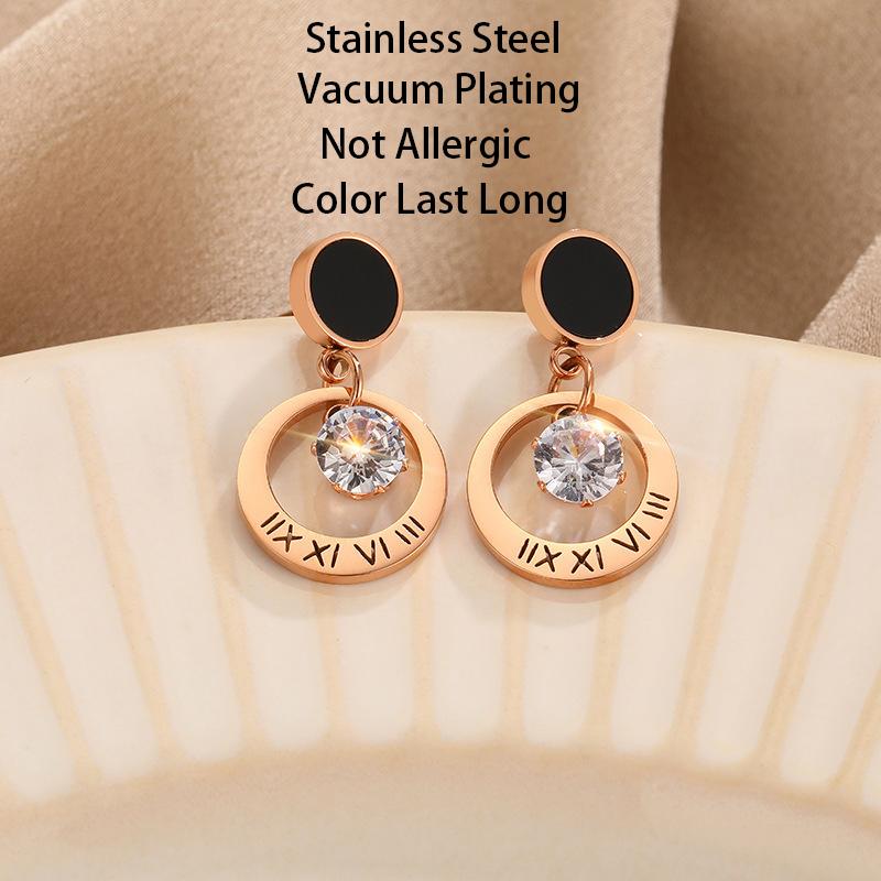 Design Sense Classic Vintage Roman Numerals Zircon Crystal Moon Shape Drop Earrings For Women Temperament Female Earring Jewelry