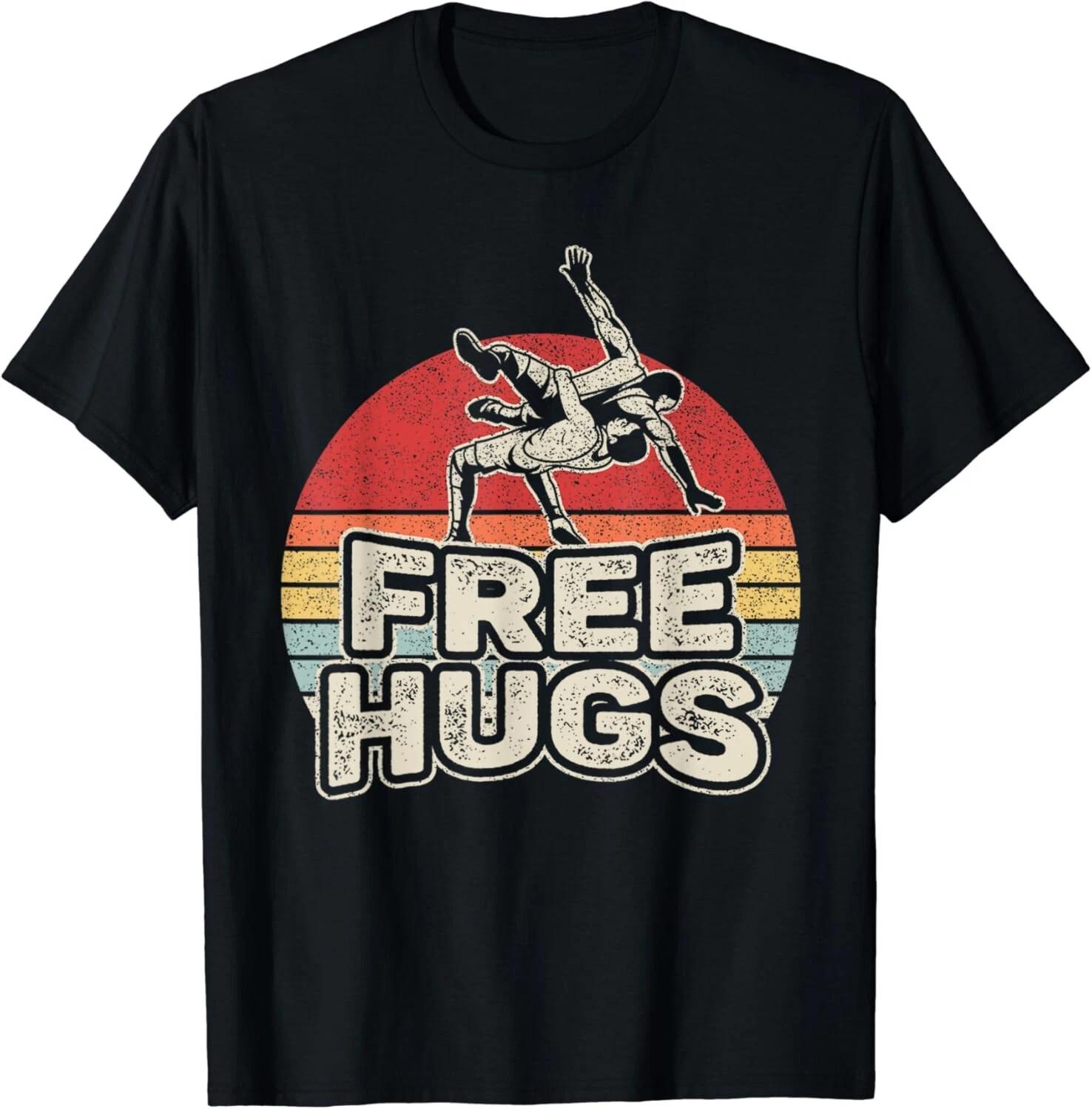 Vintage Retro Wrestling Funny Free Hugs Wrestling Gift Unisex T-Shirt S