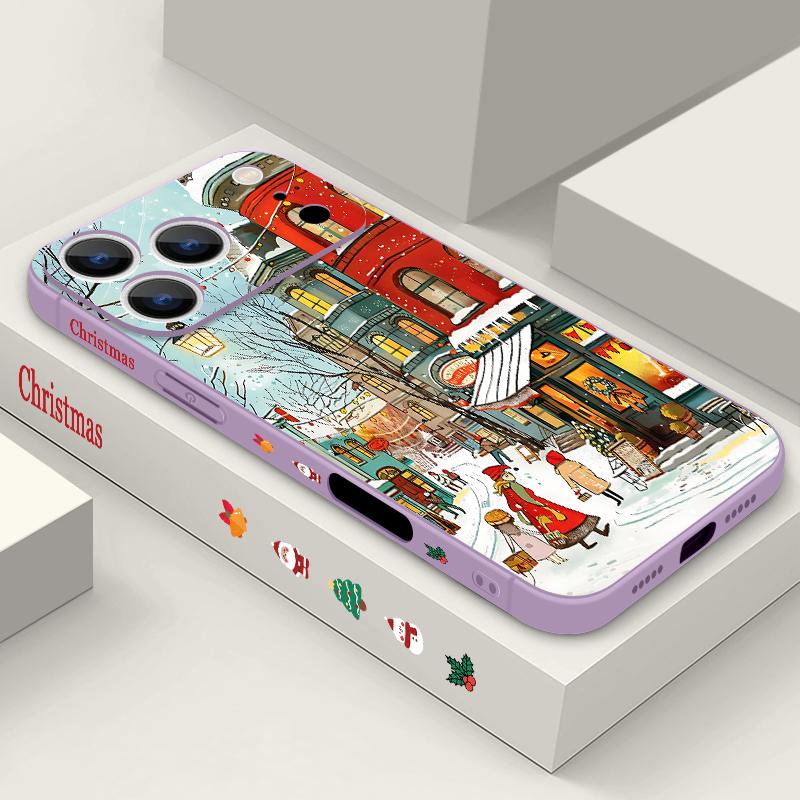

Cute Urban Snow Pattern TPU Soft Silicone Case For iPhone 17 Pro Max 16E 16 15 14 13 Pro Max 12 Pro 11 Shockproof With Lanyard Phone Cover Fundas iPhone 11 фиолетовый