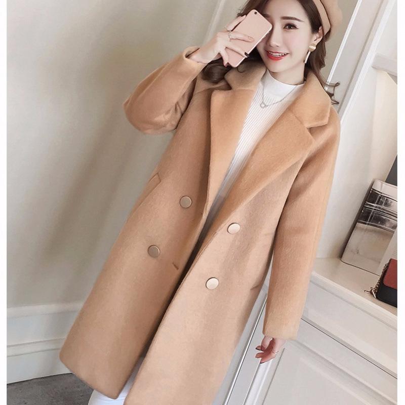 Korean Style Loose Fit Woolen Coat with Cotton Padding - Mid-Length & Slimming Design